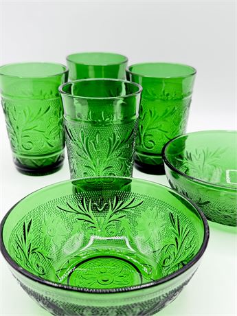 ANCHOR HOCKING ~ Sandwich Forest Green ~ 6 Miscellaneous Pieces