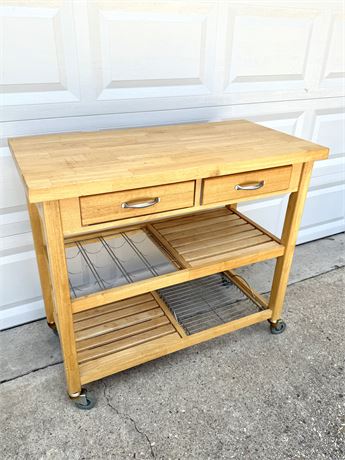 Whitewood Trading Company Natural Wood Kitchen Cart with 2 Drawers