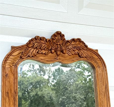Large Vintage Wood Mirror with Carved Design