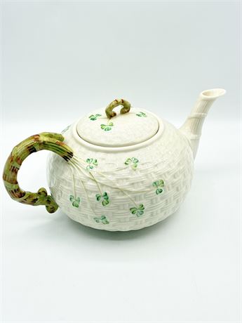 BELLEEK IRELAND ~ Hand-Painted Bone China Shamrock Teapot