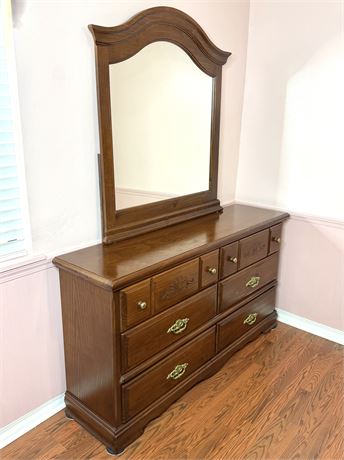 Pine 6-Drawer Dresser with Attached Mirror - Made in Brazil