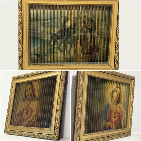 (1) Antique Religious Tricenium 3-Way Framed Picture