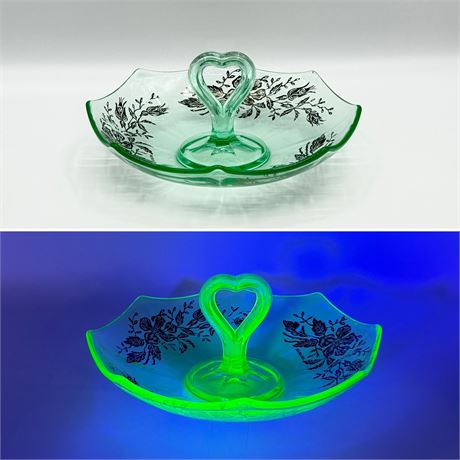 Depression Uranium Glass With Floral STERLING