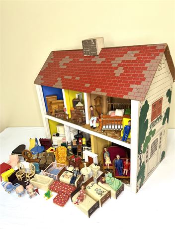 1940's Keystone of Boston Dollhouse and Accessories Lot