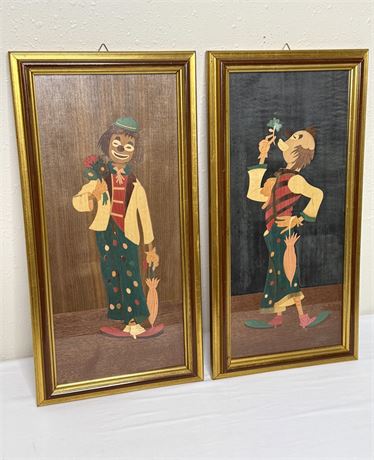 Set of 2 Vintage Clown Pictures with Inlay Design