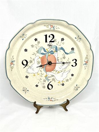 1980’s Geese and Blue Ribbon Stoneware Plate Clock