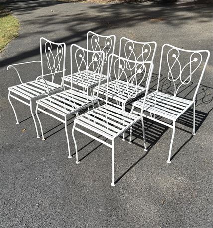 Set of 6 White Wrought Iron Garden Chairs