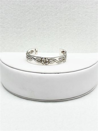 STERLING ~ Vtg Toddler / Child Keepsake Floral Cuff Bracelet