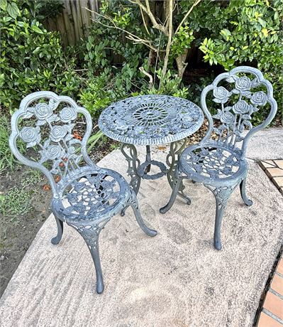 3 Piece Cast Aluminum Rosette Bistro Table and Chairs Set