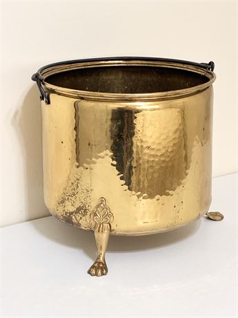 Hammered Brass Planter / Cachepot W/ Lion Paw Claw Feet