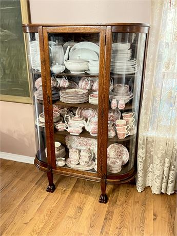 Tiger Oak Curio Cabinet With Clawfeet
