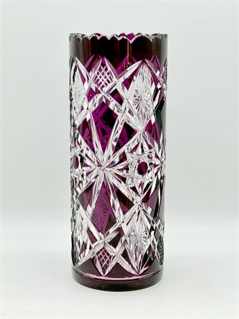 8” Cut Crystal Amethyst Bohemian Style Vase