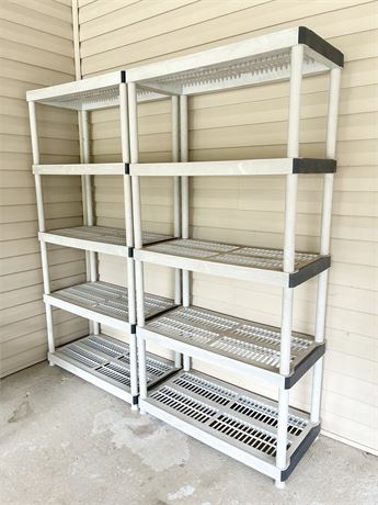 Pair of (2) 5-Tier Heavy Plastic Storage Shelving Units