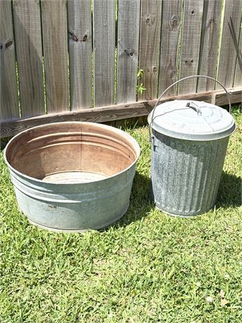 Galvanized Tub and Trash Can