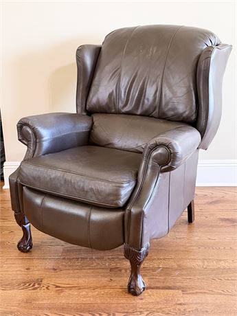 LA-Z-BOY ~ Brown Leather Wingback Recliner With Clawfeet