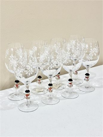 NOBLE EXCELLENCE / GATES WARE ~ Set of (8) Sculpted Snowman Stem Wine Glasses