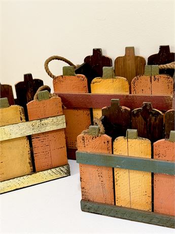 Rustic Wood Pumpkin Planters ~ Set Of (3)