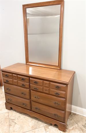 Vtg Solid Wood Dresser W/ Mirror