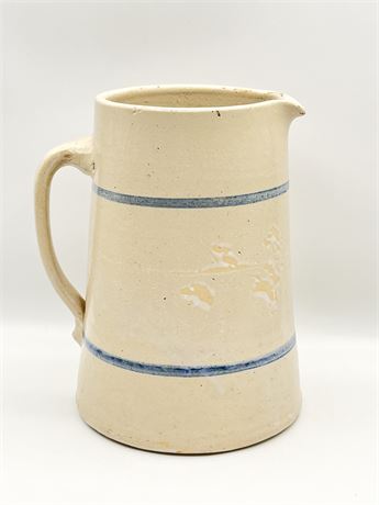 Vtg. Stoneware Blue Striped Pitcher