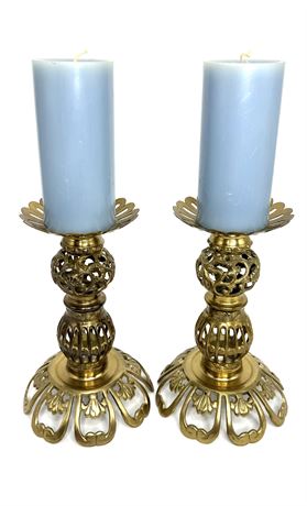 Set of 2 Brass Candlestick Holders with Such Intricate Detail