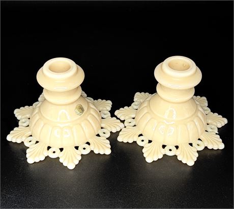 1950's Westmoreland Ring & Petal Milk Glass Candle Stick Holders
