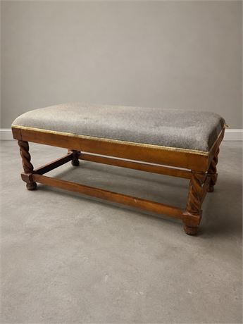 Vtg Upholstered Bench with Barley Twist Legs