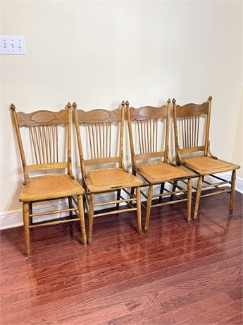 Wood Chairs With Leather Seat ~ Set Of 4 Matching