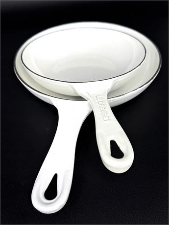 Set of 2 White Enamel Cast Iron Pans - One is Le Creuset and One is Not Marked