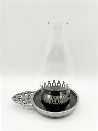 YORK METAL CRAFTERS ~ Pewter Candle Holder With Glass Shade