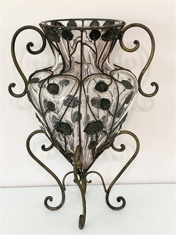 Art Nouveau Caged Capture Pink Glass Pedestal Vase