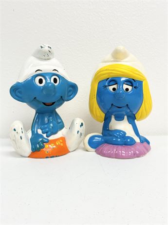 (2) Vintage 1983 Smurf Chatter Chums Pull-String Talking Toys