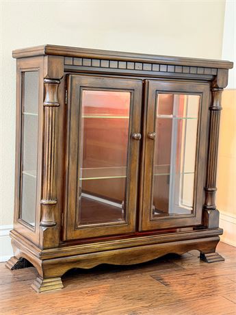 Dark Finish Wooden Lighted Curio Cabinet
