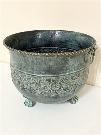 Distressed Finish Footed Metal Planter / Cachepot