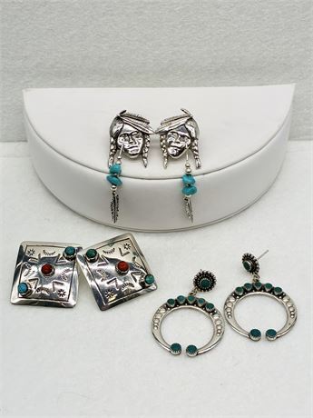 STERLING/925 ~ Set of (3) Southwest Native American Design Earrings
