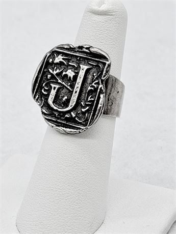 WAXING POETIC ~ Sterling Silver J Ring ~ Size 5.5