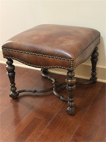 HOOKER ~ Trigger Cognac ~ Leather Ottoman With Nailhead Trim