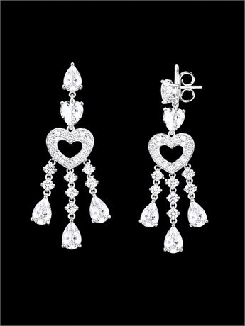 Vtg~Style Heart Motif Drop Earrings With Pear-Shaped Stones