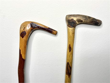 2 Hand Carved Walking Sticks