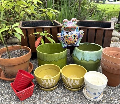 Flower Pots Lot - Glazed Pots, Ceramic Pots, Box Planters on Casters