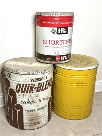 Lot of 3 Vintage Tin Shortening Containers - Wesson's and HRI
