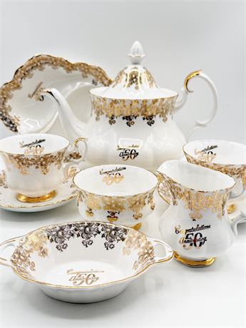 ROYAL ALBERT ~ Anniversary Gold Tea Set ~ 9 Total Pieces