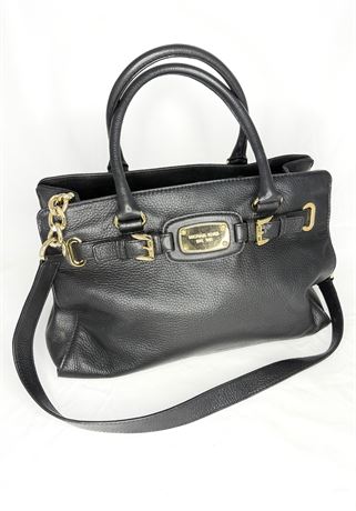 Michael Kors Hamilton Black Pebbled Leather Satchel Purse