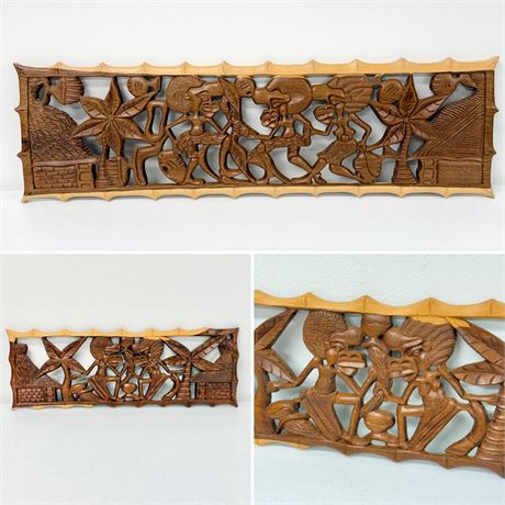 Pair (2) Hand Carved Wood Wall Hanging Scene
