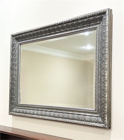 Beveled Antiqued-Metallic-Finish Framed Wall Mirror