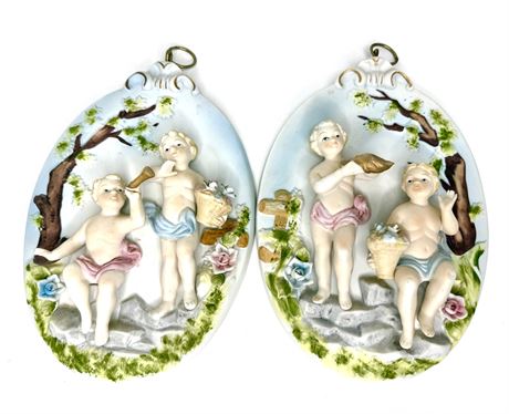 Set of Vintage Lipper & Mann Capodimonte 3D Oval Wall Plaques