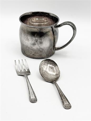 STERLING ~ Baby Cup With Monogrammed Fork & Spoon
