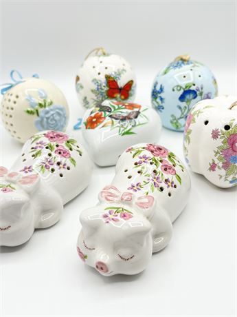 Vtg. Porcelain Pomander Potpourri Holder ~ Set Of (6)