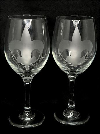 Set of 2 Large Fleur de Lis Wine Glasses