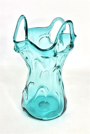 Vintage Teal Hand Blown Petal Vase