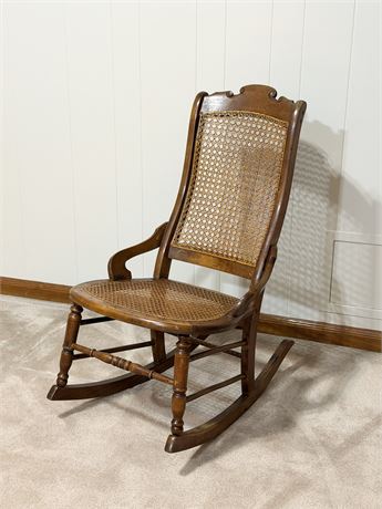 Victorian Style Solid Wood Cane Seat & Back Rocking Chair
